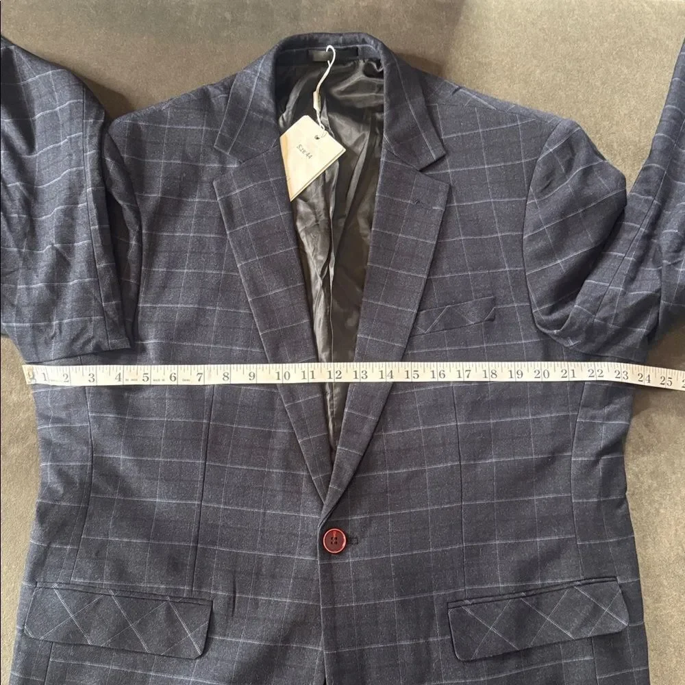 Men’s Plaid 3 Piece Slim Fit Formal Business Suit Jacket 44 Pants 40 NWT